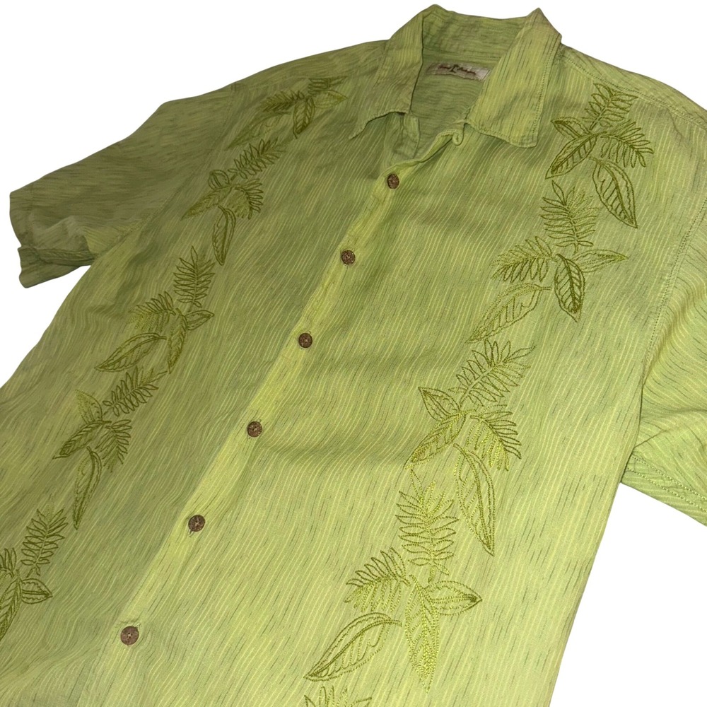 Men's Tommy Bahama Short Sleeve Button Up Shirt Green Tropical Leaf Print, Sz XL